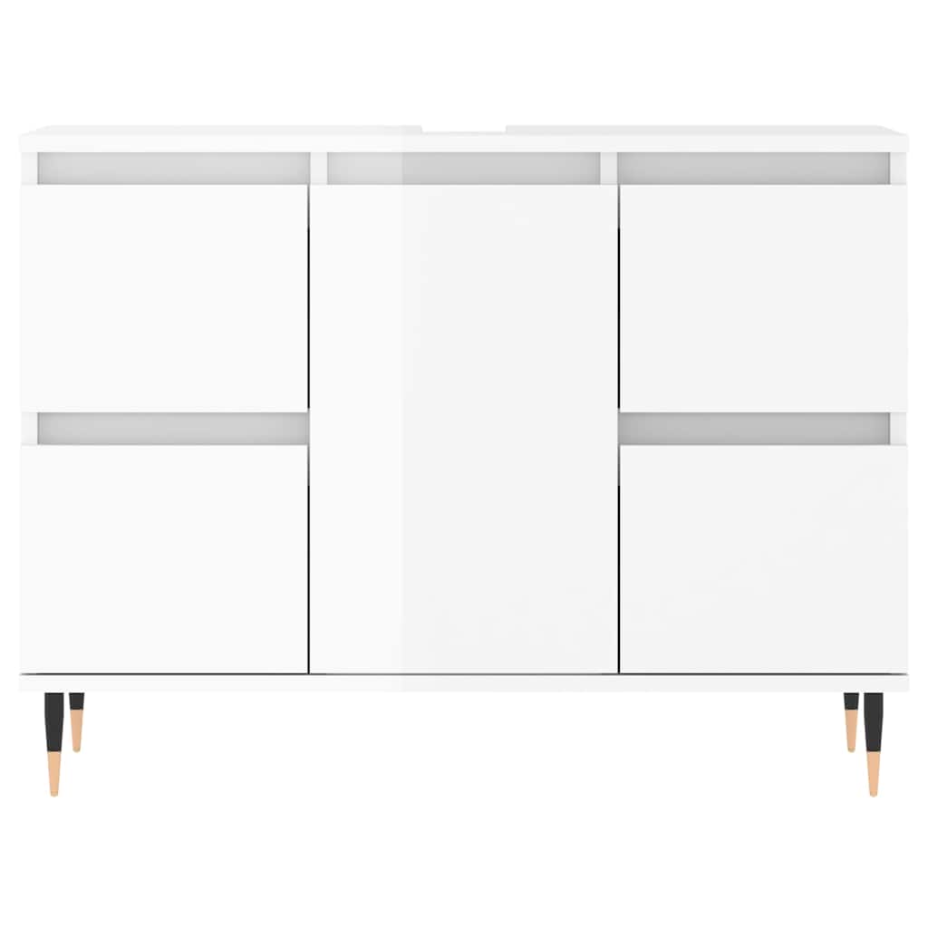 Armadietto Bagno Bianco Lucido 80x33x60cm in Legno Multistrato 831646