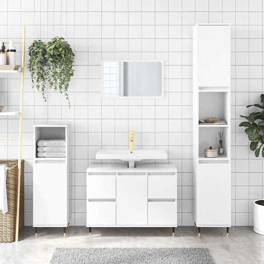 Armadietto Bagno Bianco Lucido 80x33x60cm in Legno Multistratocod mxl 129975