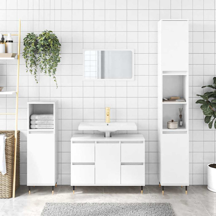 Armadietto Bagno Bianco Lucido 80x33x60cm in Legno Multistratocod mxl 129975