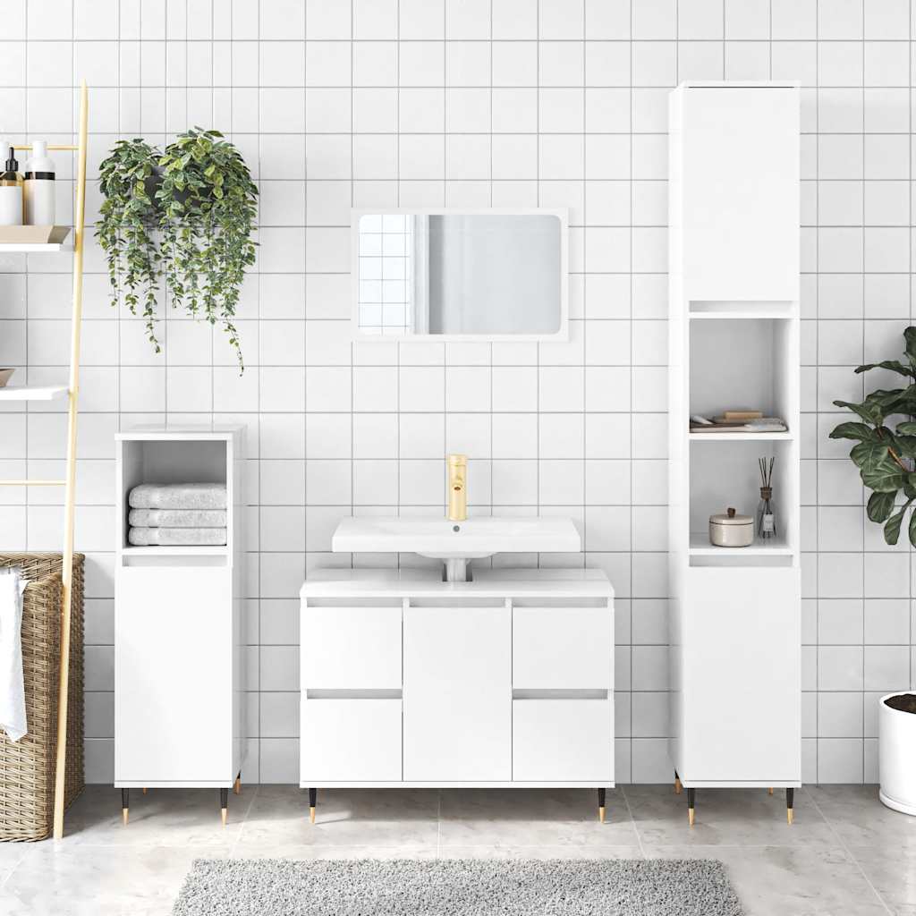 Armadietto Bagno Bianco Lucido 80x33x60cm in Legno Multistrato 831646