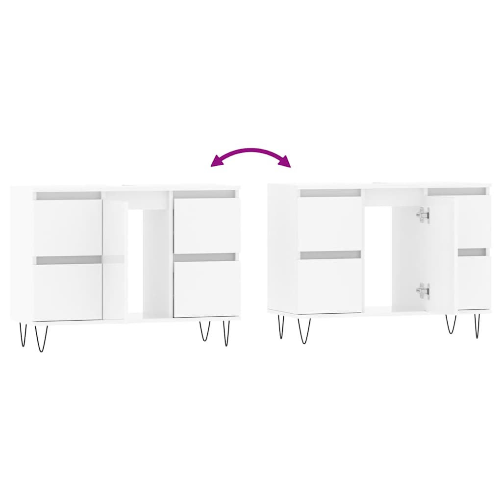 Armadietto Bagno Bianco Lucido 80x33x60cm in Legno Multistrato 831654