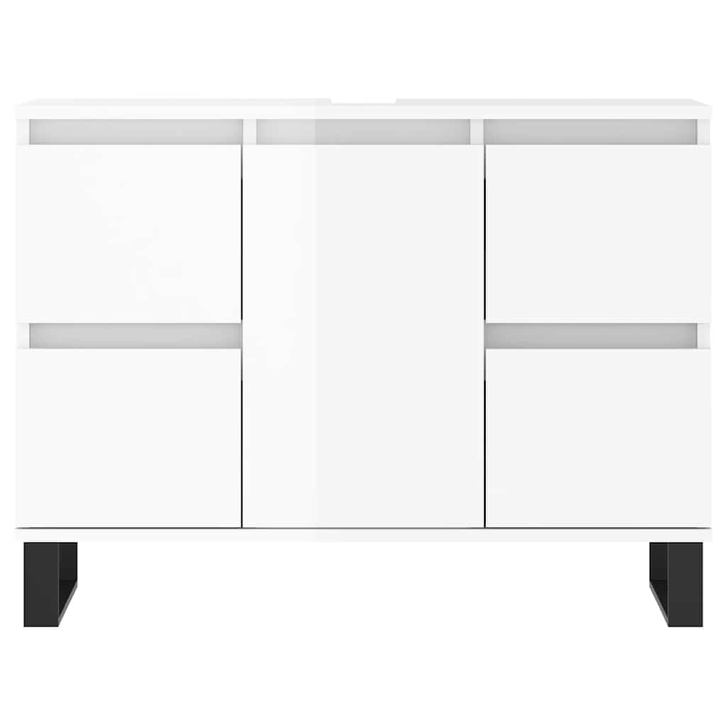 Armadietto Bagno Bianco Lucido 80x33x60cm in Legno Multistrato 831662