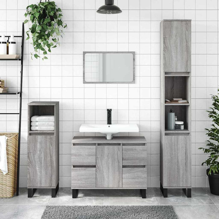 Mobile da Bagno Grigio Sonoma 80x33x60 cm in Legno Multistrato