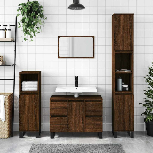 Armadietto Bagno Rovere Marrone 80x33x60cm in Legno Multistratocod mxl 128878