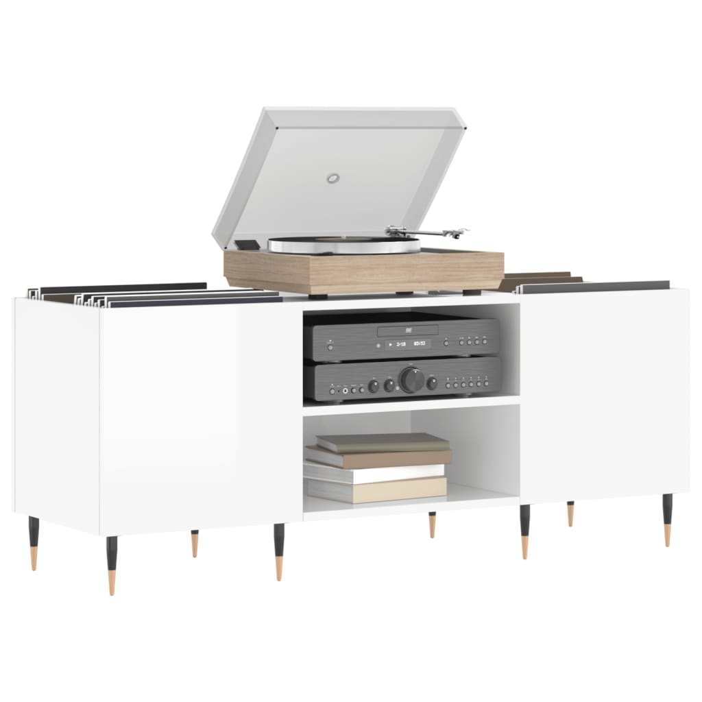 Mobile Porta Dischi Bianco Lucido 121x38x48cm Legno Multistrato 831670