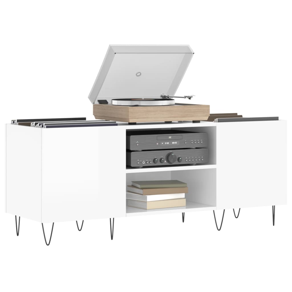 Mobile Porta Dischi Bianco Lucido 121x38x48cm Legno Multistratocod mxl 128202