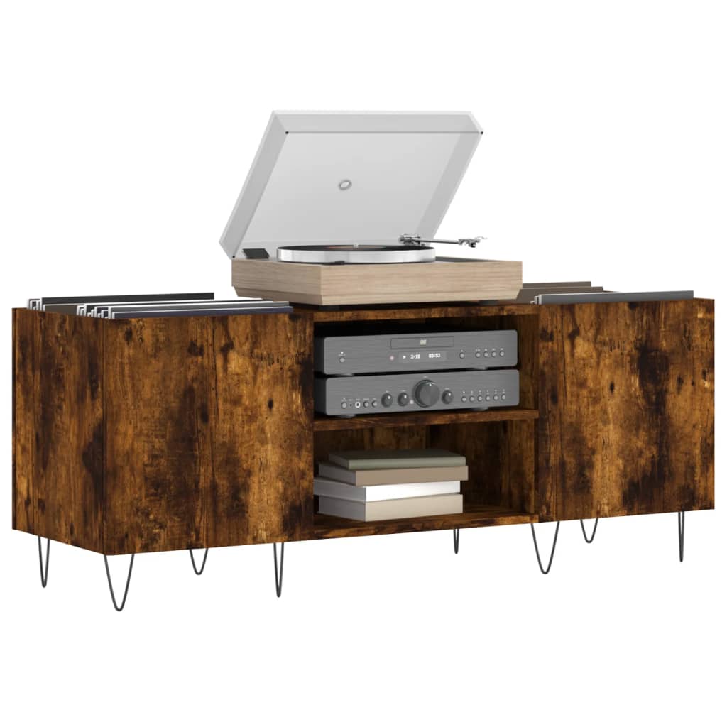 Mobile Porta Dischi Rovere Fumo 121x38x48 cm Legno Multistrato 831681