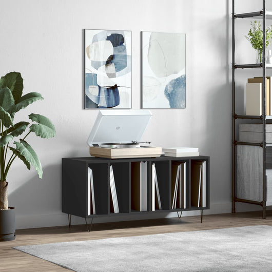 Mobile Porta Dischi Nero 100x38x48 cm in Legno Multistrato 831749