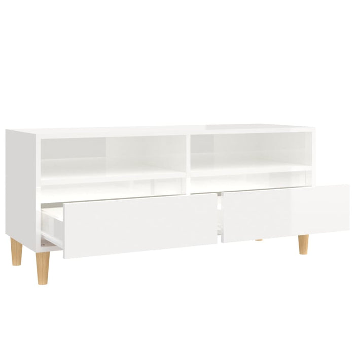 Mobile Porta TV Bianco Lucido 100x34,5x44,5cm Legno Multistrato 831895