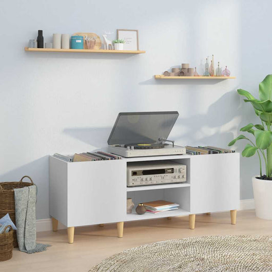 Mobiletto Porta Dischi Bianco 121x38x48 cm Legno Massello 831925