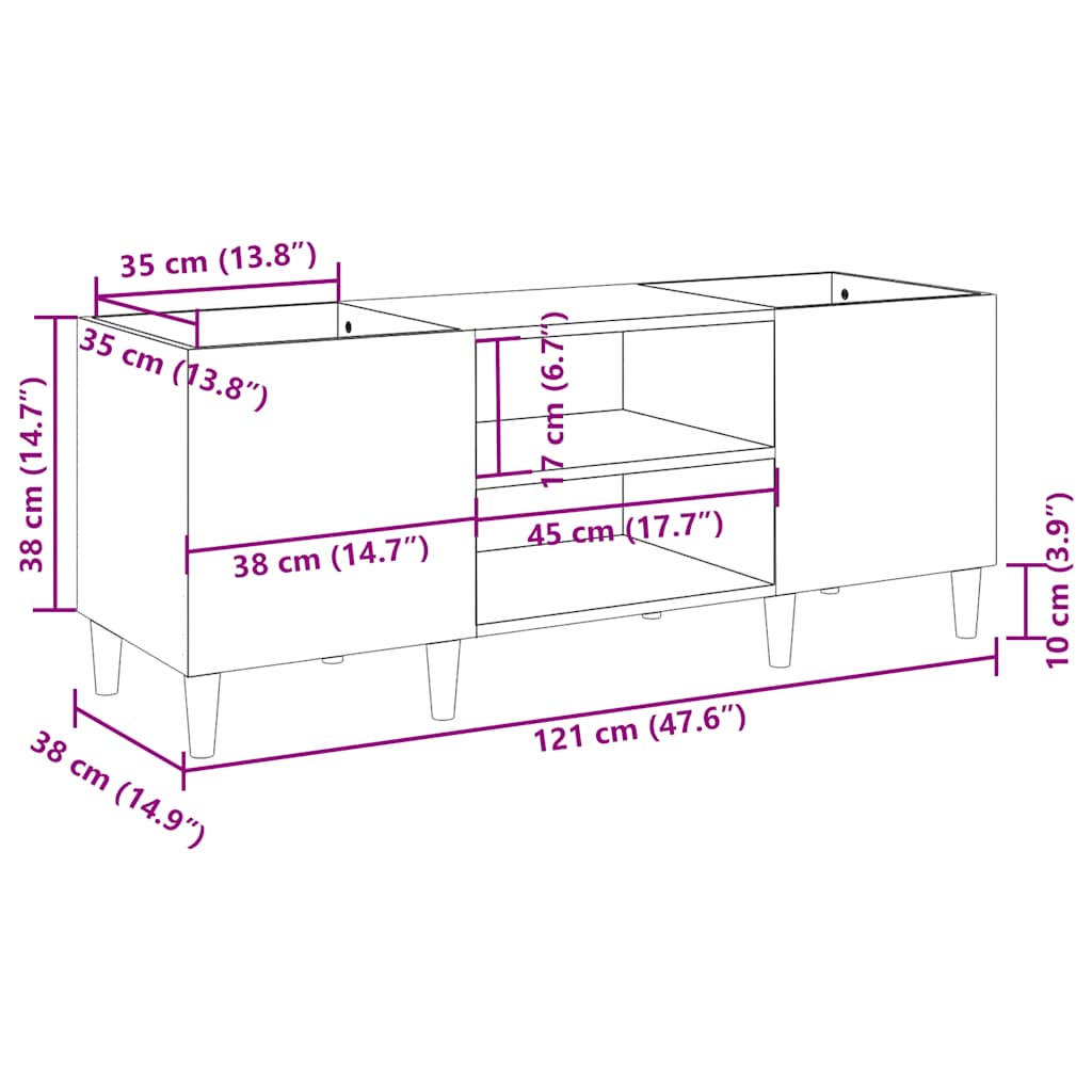 Mobile Porta Dischi Grigio Cemento 121x38x48 Legno Multistrato