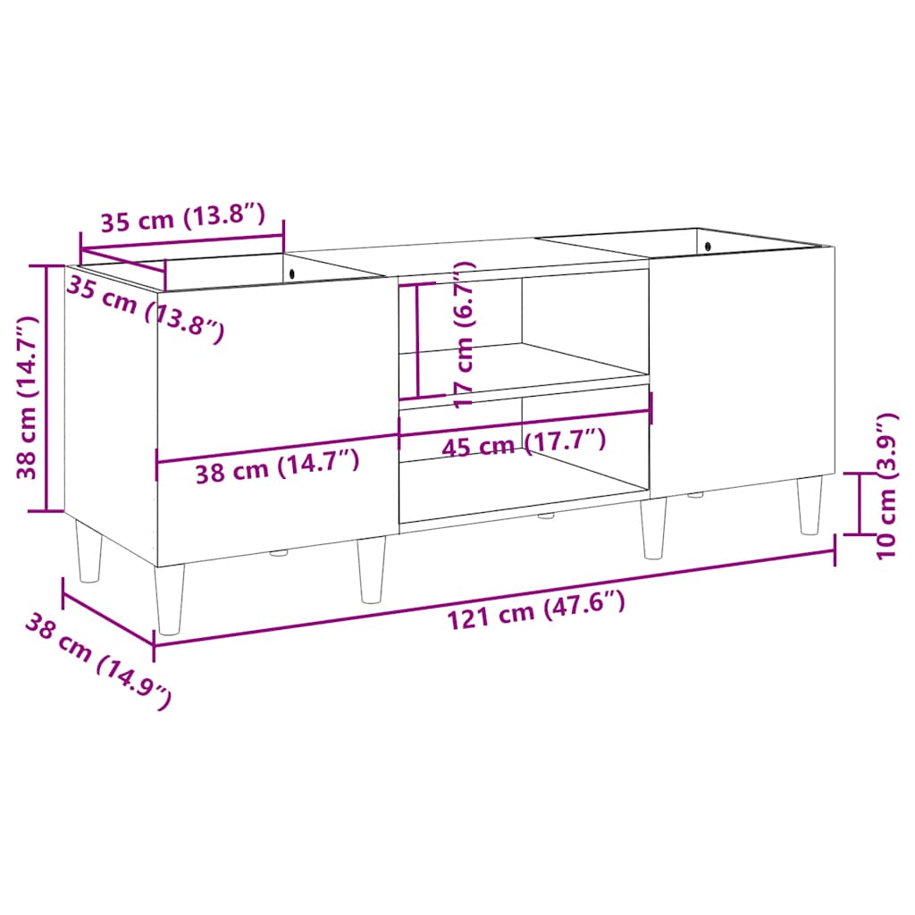 Mobile Porta Dischi Rovere Marrone 121x38x48 Legno Multistrato 831932