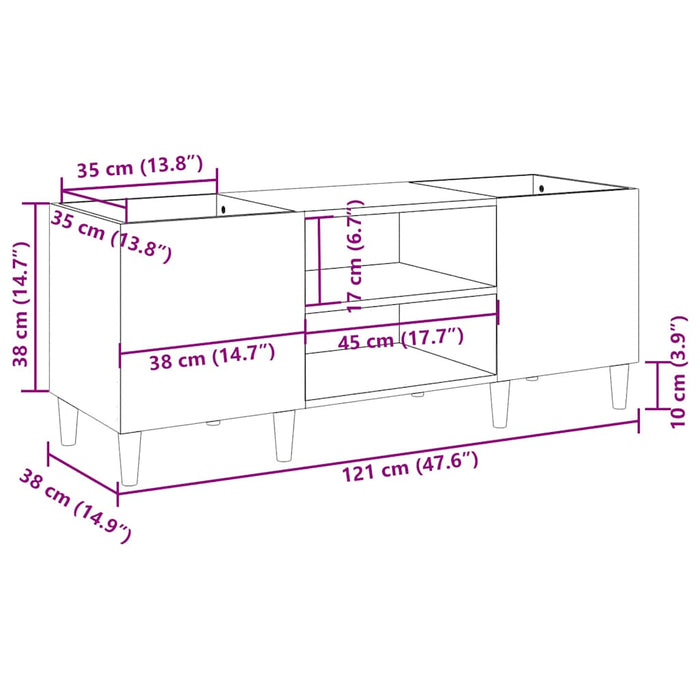 Mobile Porta Dischi Rovere Marrone 121x38x48 Legno Multistrato 831932