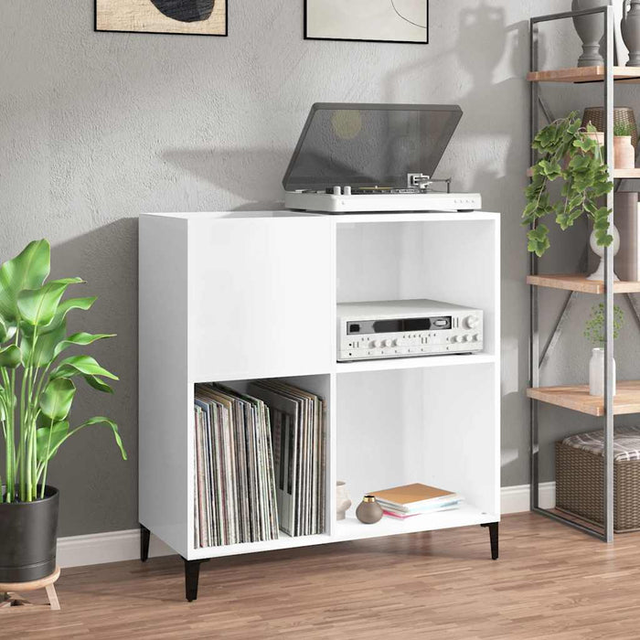 Mobile Porta Dischi Bianco Lucido 84,5x38x89 Legno Multistrato 831999