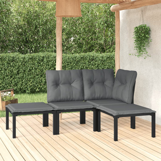 Set Salotto da Giardino 4 pz Nero e Grigio in Polyrattan 3187741