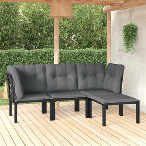 Set Salotto da Giardino 4 pz Nero e Grigio in Polyrattan 3187747
