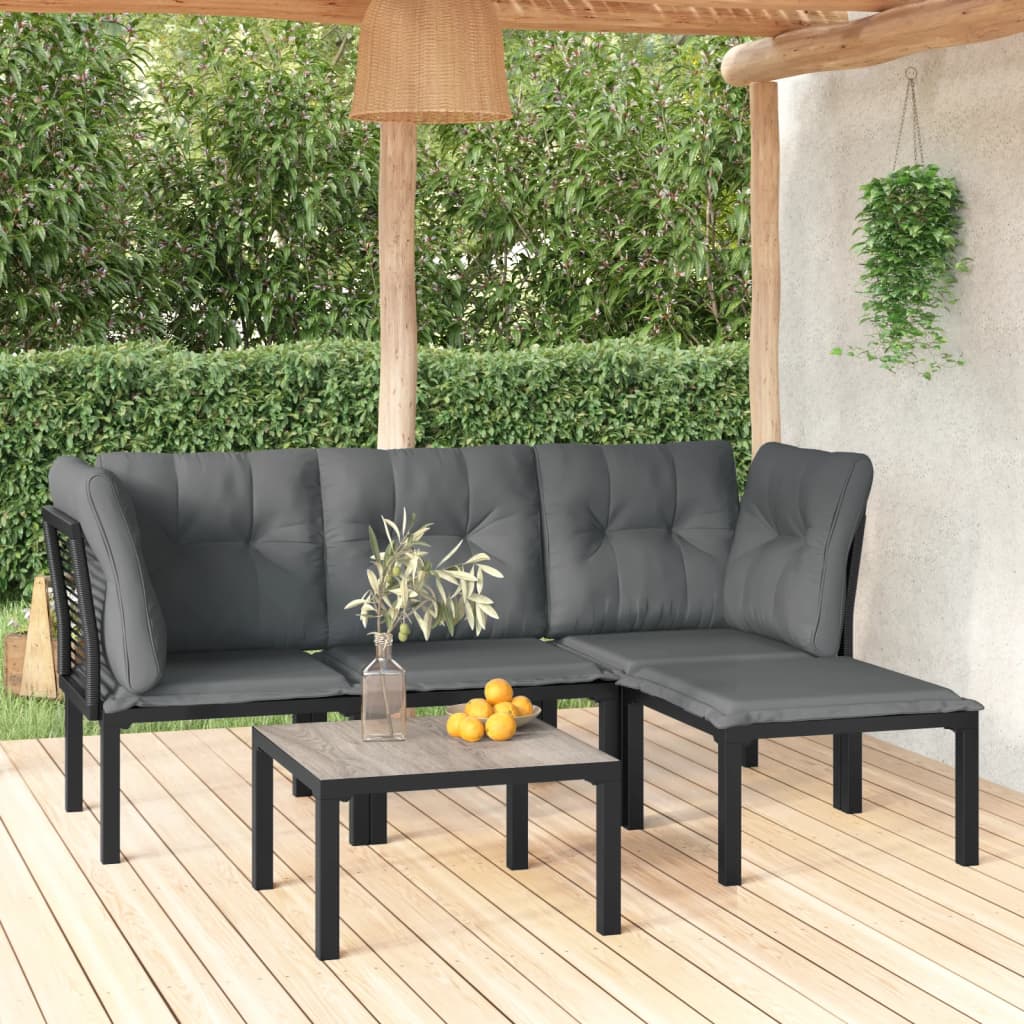 Set Salotto da Giardino 5 pz Nero e Grigio in Polyrattan 3187748