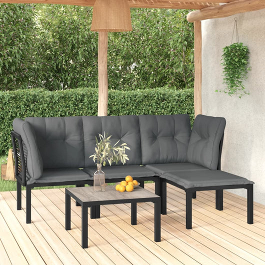 Set Salotto da Giardino 5 pz Nero e Grigio in Polyrattan 3187748