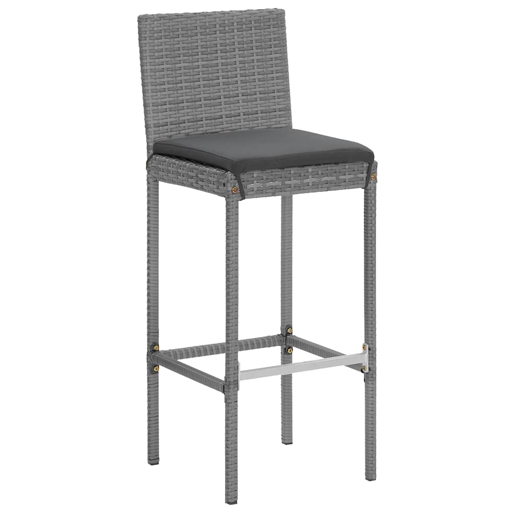Set Bar da Giardino 7 pz con Cuscini in Polyrattan Grigio