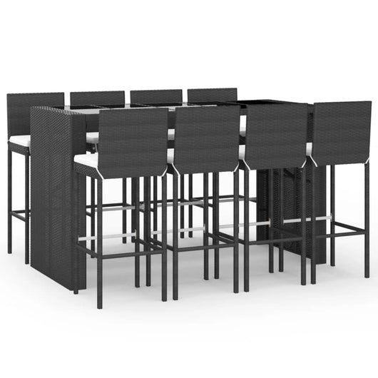 Set Bar da Giardino 9 pz con Cuscini in Polyrattan Nero