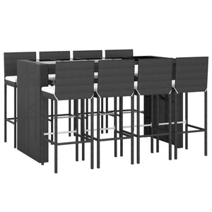 Set Bar da Giardino 9 pz con Cuscini in Polyrattan Nero 3187629