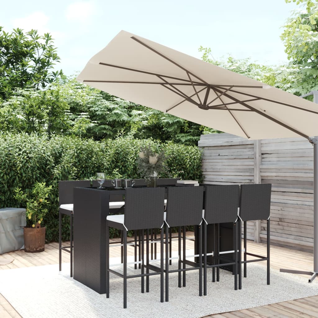 Set Bar da Giardino 9 pz con Cuscini in Polyrattan Nero 3187629