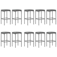 Set Bar da Giardino 11 pz con Cuscini in Polyrattan Grigio