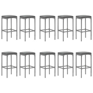 Set Bar da Giardino 11 pz con Cuscini in Polyrattan Grigio