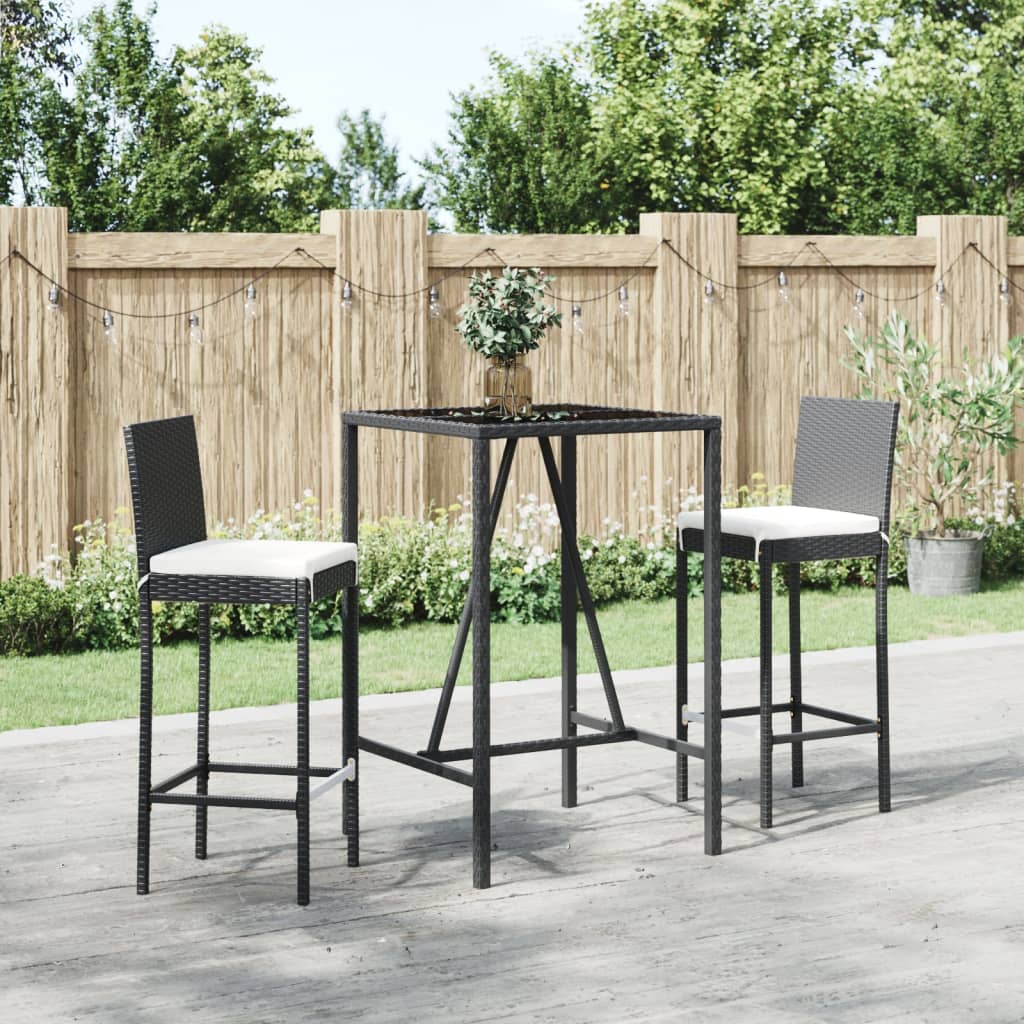 Set Bar da Giardino 3 pz con Cuscini in Polyrattan Nerocod mxl 117443