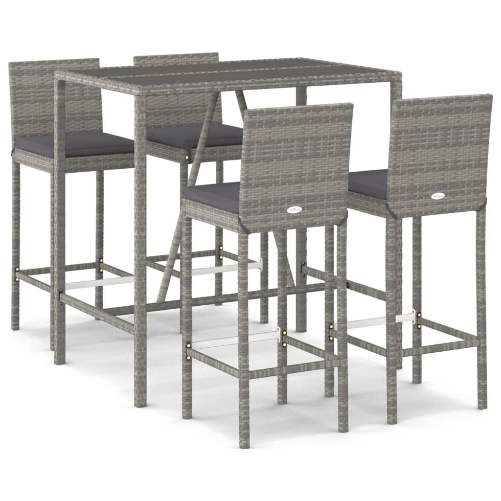 Set Bar da Giardino 5 pz con Cuscini in Polyrattan Grigio 3187644