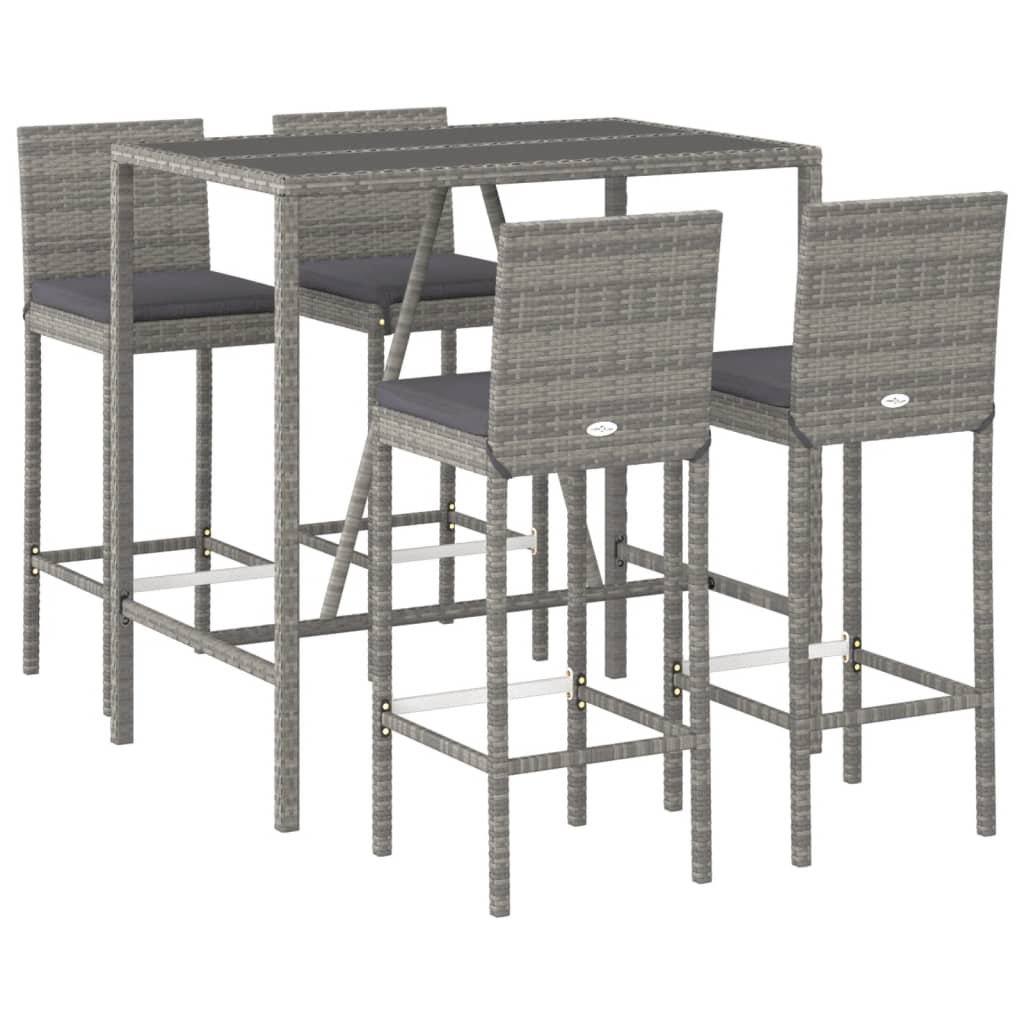 Set Bar da Giardino 5 pz con Cuscini in Polyrattan Grigio 3187644