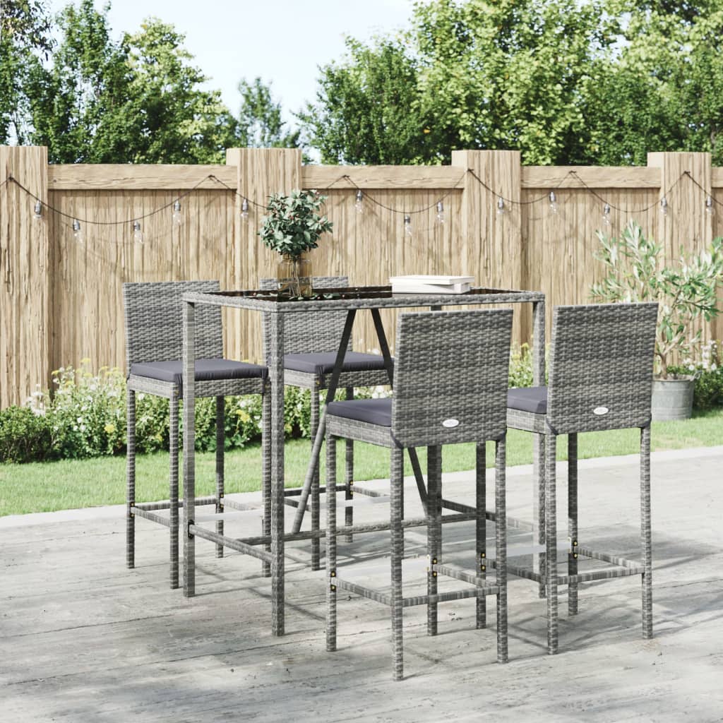 Set Bar da Giardino 5 pz con Cuscini in Polyrattan Grigio 3187644