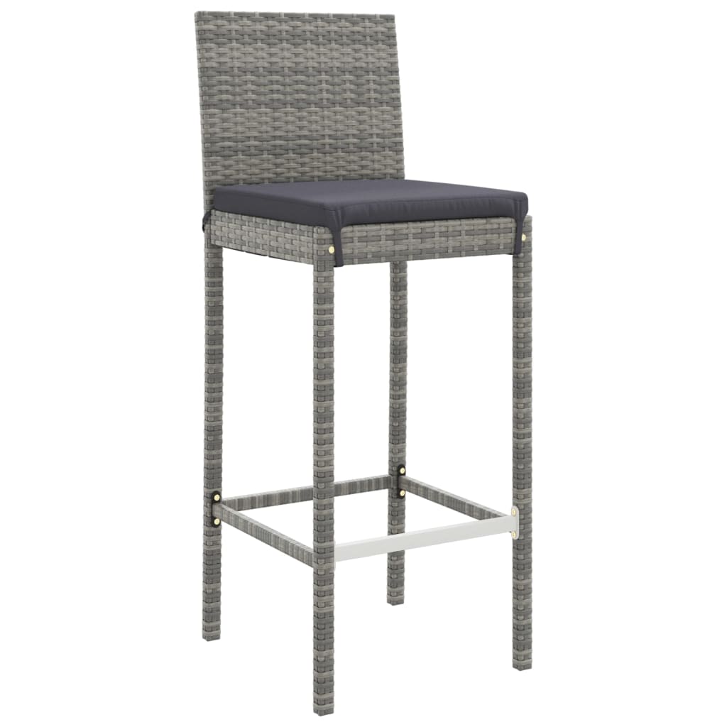 Set Bar da Giardino 9 pz con Cuscini in Polyrattan Grigio