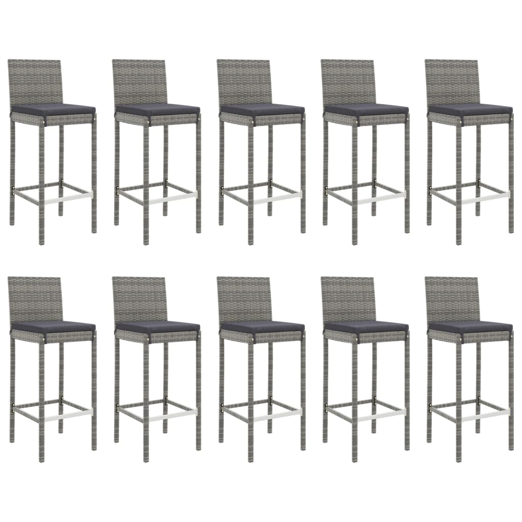 Set Bar da Giardino 11 pz con Cuscini in Polyrattan Grigio 3187650