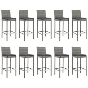 Set Bar da Giardino 11 pz con Cuscini in Polyrattan Grigio 3187650
