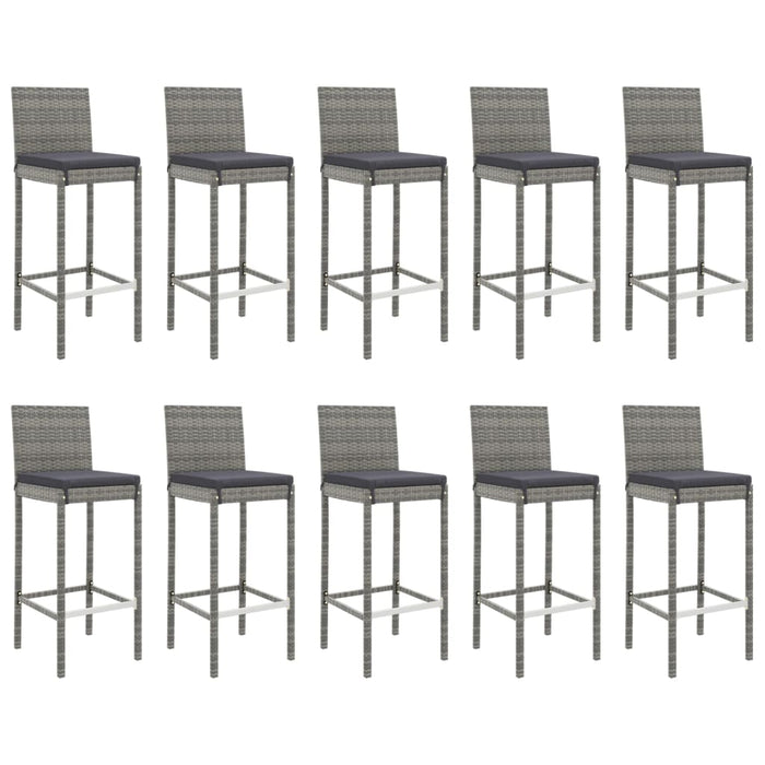 Set Bar da Giardino 11 pz con Cuscini in Polyrattan Grigio 3187650