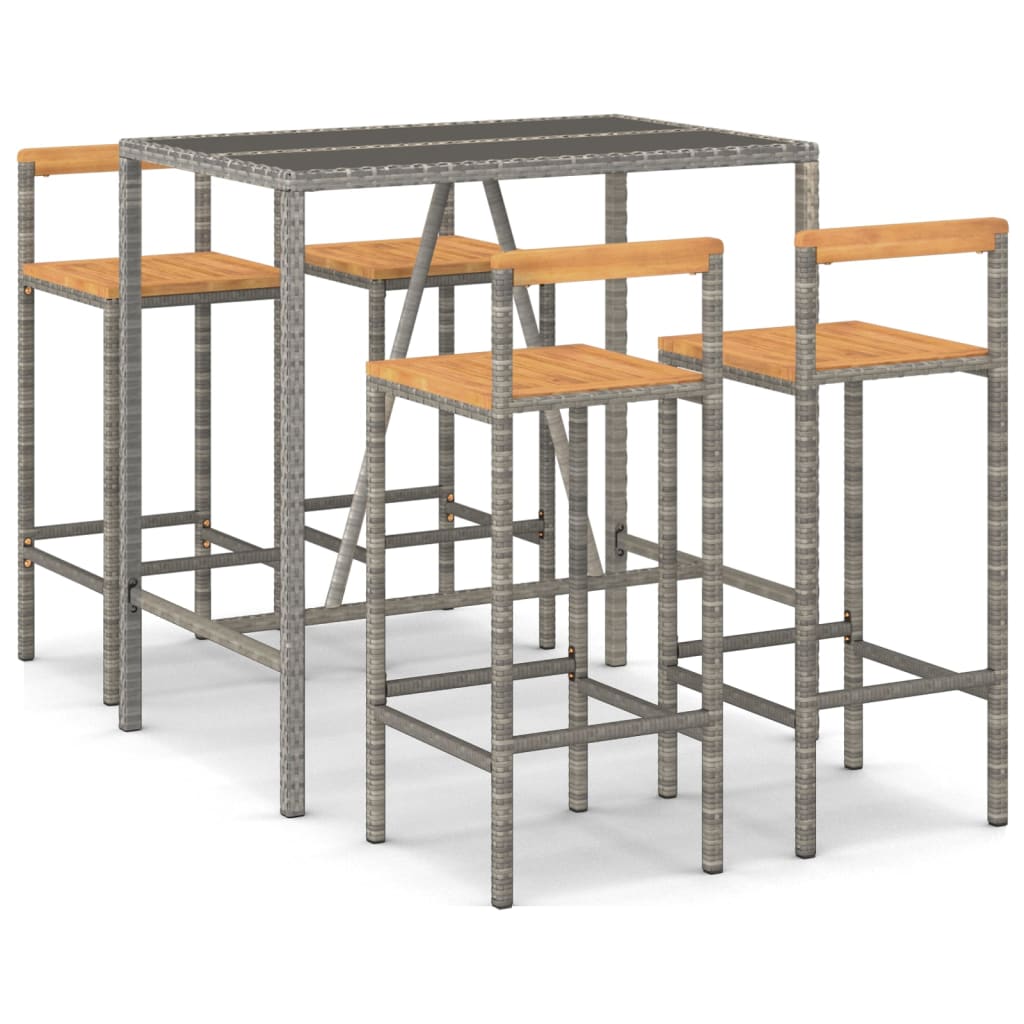 Set Bar Giardino 5pz Grigio Polyrattan e Legno Massello Acacia 3187693