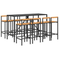 Set bar da giardino mobili da esterno terrazza 9 pezzi polyrattan nero/legno massiccio di acacia 02_0013494