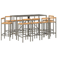 Set bar da giardino mobili da esterno terrazza 11 pezzi polyrattan grigio/legno massiccio di acacia 02_0013471