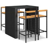 Set Bar Giardino 5 pz Nero Polyrattan e Legno Massello Acacia 3187700