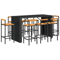 Set Bar Giardino 9 pz Nero Polyrattan e Legno Massello Acacia 3187704