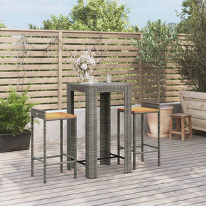 Set Bar Giardino 3pz Grigio Polyrattan e Legno Massello Acacia 3187707