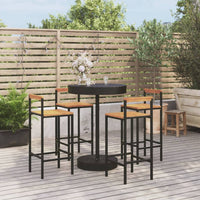 Set Bar Giardino 5 pz Nero Polyrattan e Legno Massello Acaciacod mxl 100691