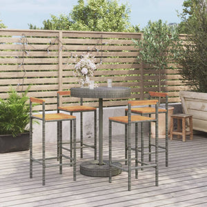 Set Bar Giardino 5pz Grigio Polyrattan e Legno Massello Acacia 3187721