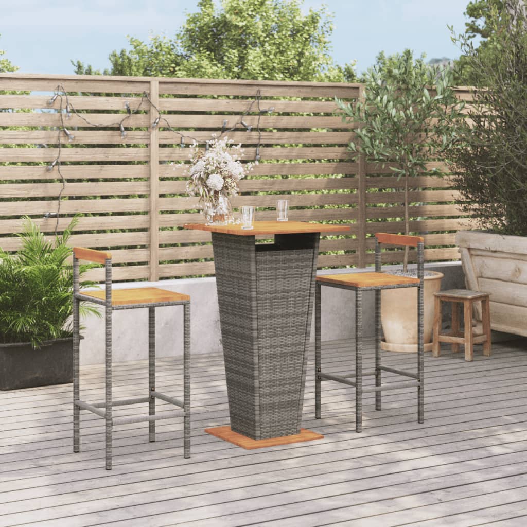 Set Bar Giardino 3pz Grigio Polyrattan e Legno Massello Acacia 3187726