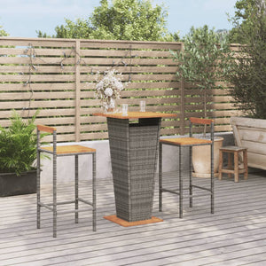 Set Bar Giardino 3pz Grigio Polyrattan e Legno Massello Acacia 3187726
