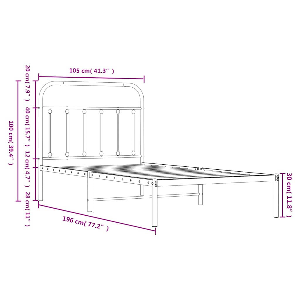 Giroletto con Testiera in Metallo Nero 100x190 cm 352572
