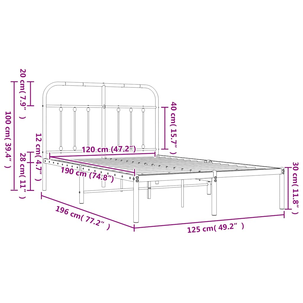 Giroletto con Testiera in Metallo Nero 120x190 cm 352575