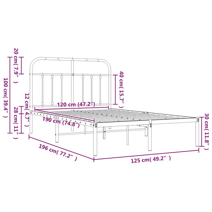 Giroletto con Testiera in Metallo Nero 120x190 cm 352575
