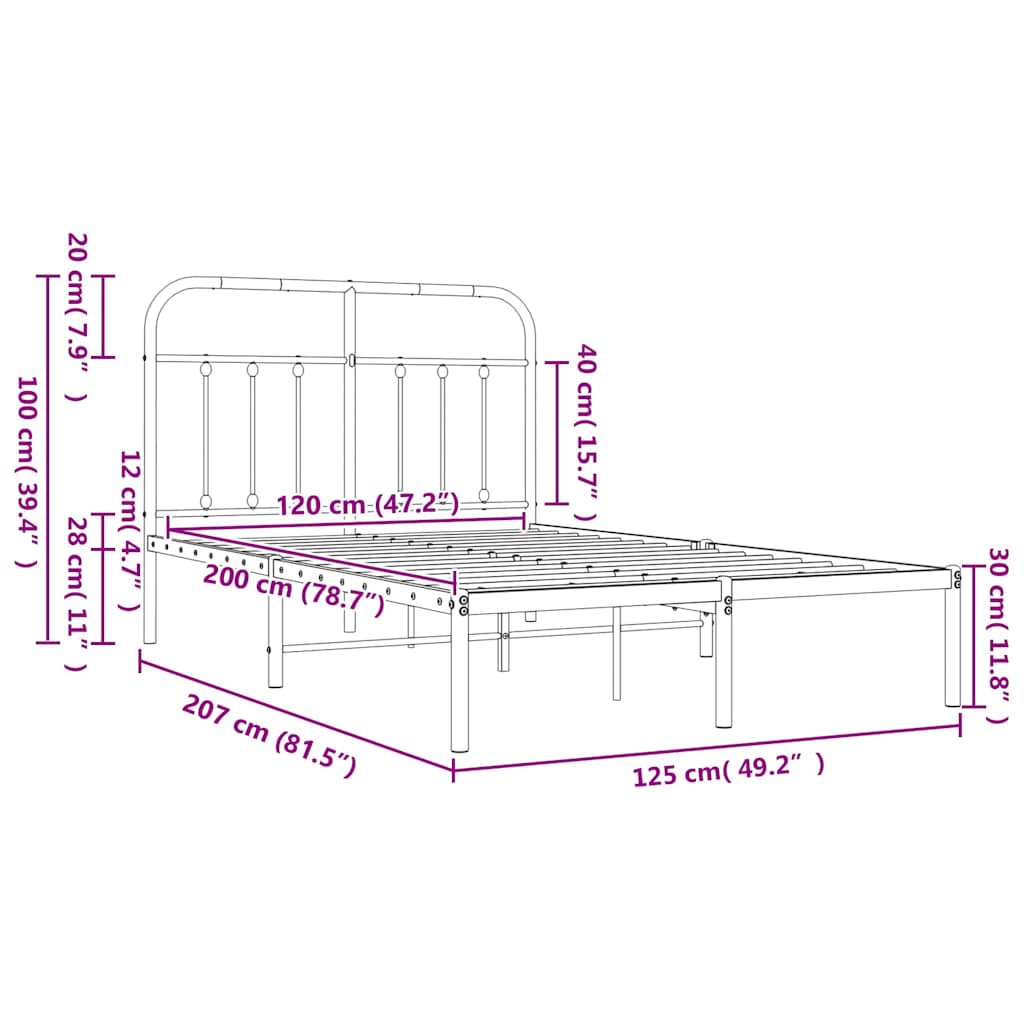 Giroletto con Testiera in Metallo Nero 120x200 cm 352576